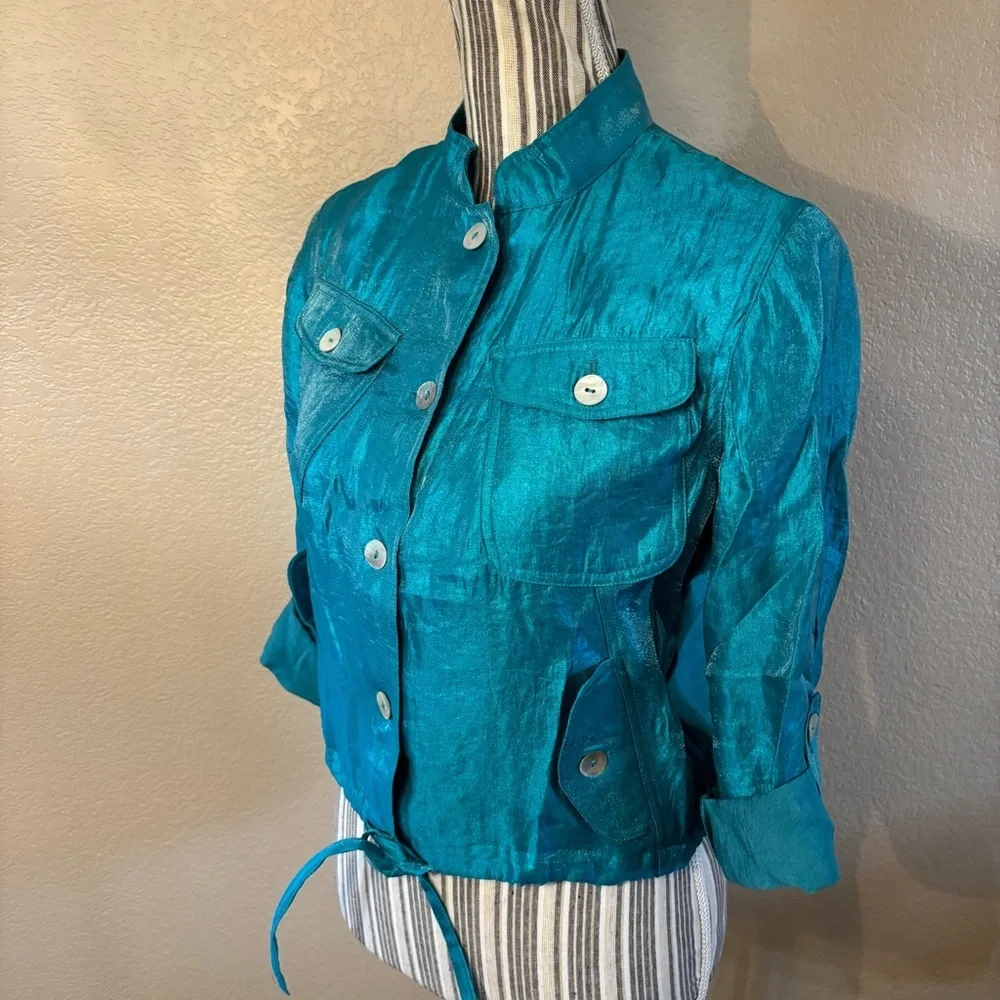 Women's Teal Utility Jacket with Mandarin Collar